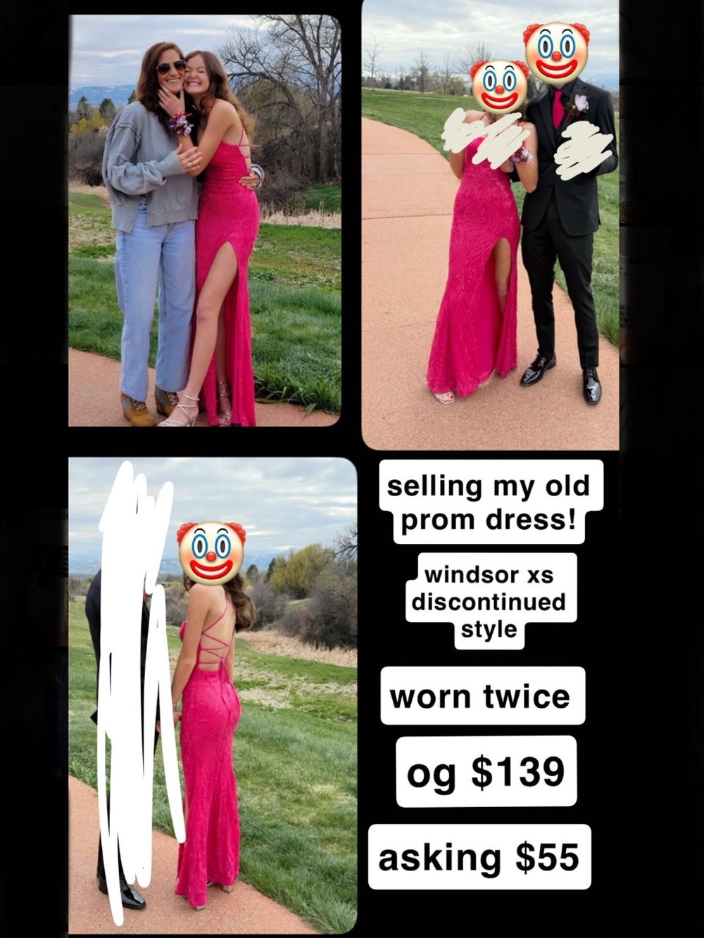 Windsor hot pink prom dress with tie back and slit!